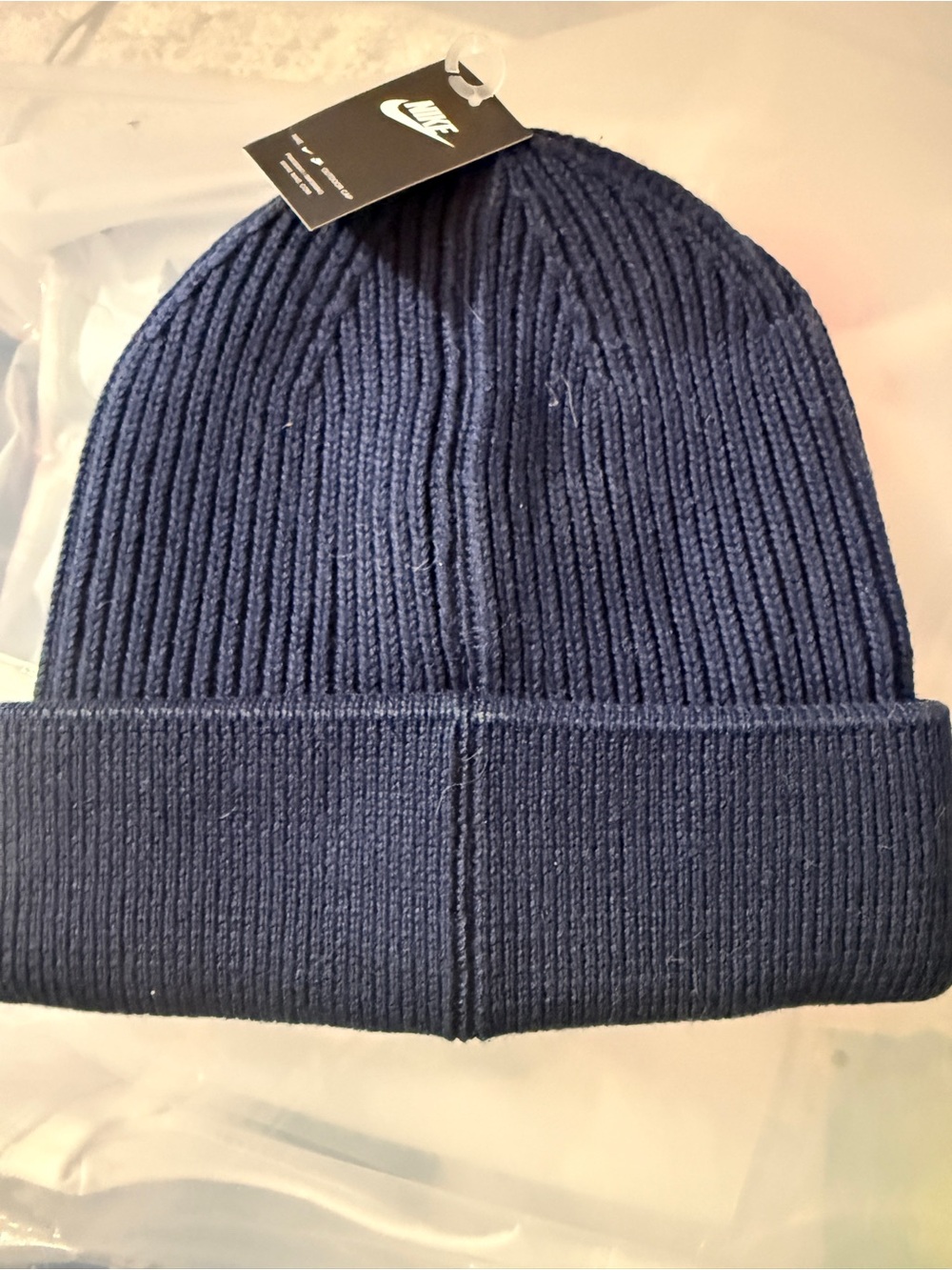 Nike Navy Blue Ribbed Cuff Beanie with White Logo - Picture 2 of 2